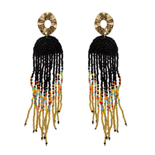 E-5742 Bohemian Alloy Resin Beads Long Tassel Drop Earrings for Women Statement Party Jewelry