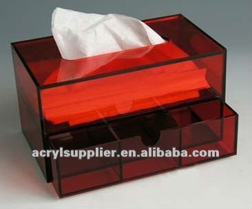 Colored acrylic tissue box with drawers