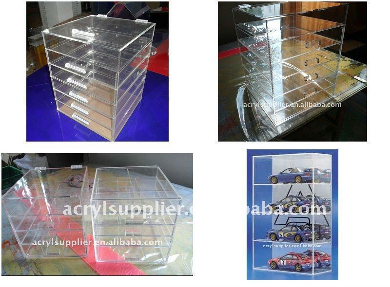 3-Drawer clear acrylic showcase with 4 legs