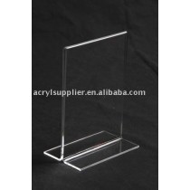 Tabletop clear T-shaped acrylic sign holder with brochure