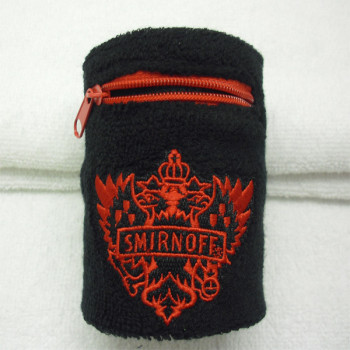 custom sport embroidery wristband with zipper pocket