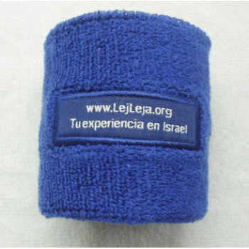 Blue sweatband with woven label