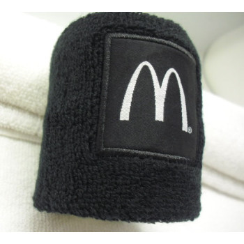 Promotional sweatband with woven label logo