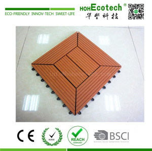 Interlocking wood plastic composite floor tile