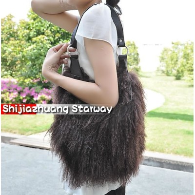 Fashion Fur Bags Sheepskin Bags Sheepiskin  shoulder bags messenger bag sling J03 Brown