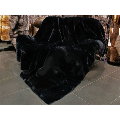 Rex rabbit fur rug in dark blue B040