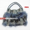 Luxurious fur bags Fox Fur Bags Fox Fur messenger bag sling Black shoulder Bags J07 Light Blue