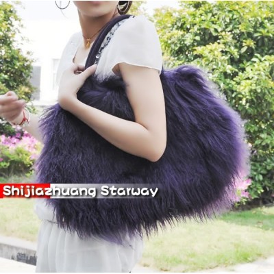 Fur Bags Sheepskin Bags Australian Sheepskin  Messenger Bags Sling Black Shoulder Bags J08 Purple