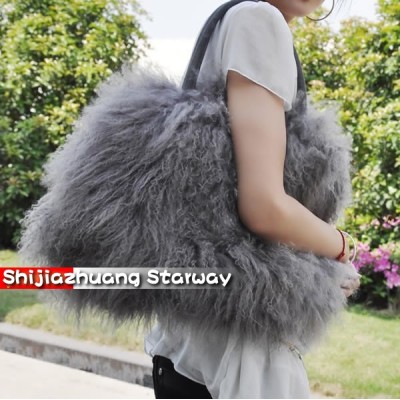 Fur Bags Sheepskin Bags Australian Sheepskin  Messenger Bags Sling Black Shoulder Bags J08 Gray