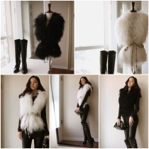 Women's Sheepskin Vests Sheep Fur Vests Sheep Fur Caots Jackets Sheepskin Coats White Black 52Z