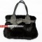 Fur bags Rabbit Fur Bags Rabbit Fur Wild rabbit Satchel messenger bag sling Bow J05 Black