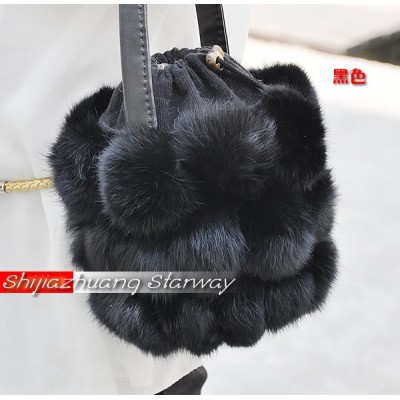 Fur Bags Rabbit Fur Bags Rabbit Fur messenger bag sling tote bags Sphere Bags J10 Black