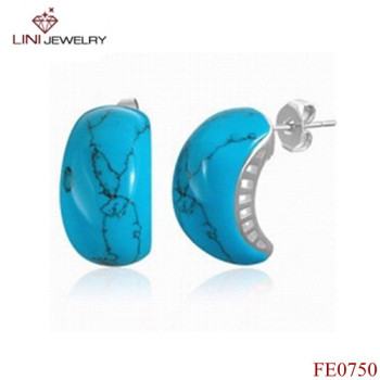 Stainless Steel Long Stud Earring with Turquoise