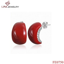 Stainless Steel Long Stud Red Stone Earring