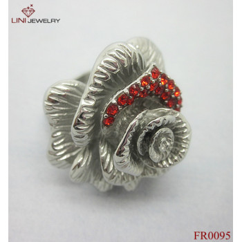 Hot Sell Rose Ring With Red Crystal