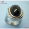 Stainless Steel Thread Ring/Black Glass Stone