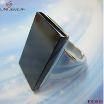 Most Fashionable Stainless Steel Straight Square Stone Ring/Black
