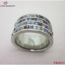 4-Stripe Steel Ring attach Color Crystal