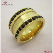 2 line Crystal Gold-plated Steel Ring