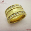 2 line Crystal Gold-plated Steel Ring/White