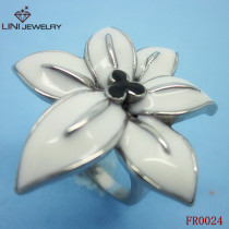 Pure white  Lily  Enamel&Stainless Steel Ring