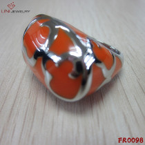 Orange Long Shape w/ Flower Pattern Enamel Ring