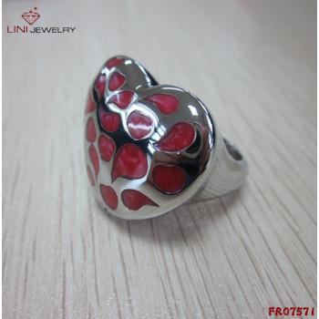 316l Steel Enamel Heart  w/ Texture Ring/Red