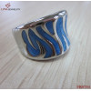 316L Steel Blue Enamel Stripe Ring