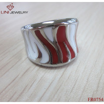 316L Steel Red-White Enamel Stripe Ring