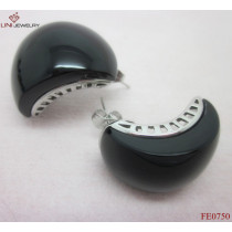 Stainless Steel Black Stone Earrings