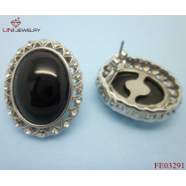 Black Circle Earrings w/Diamond