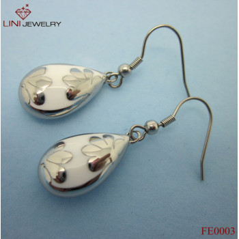 316L Steel Flower Enamel Pendant Earrings/White