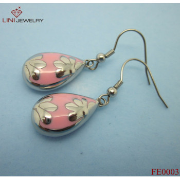 316L Steel Flower Enamel Pendant Earrings/Pink