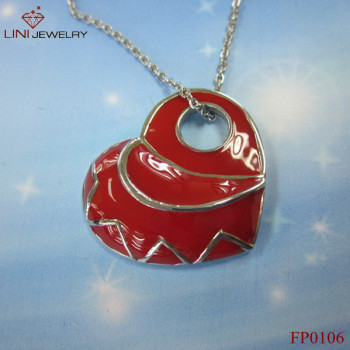 Red Enamel Necklace Pendant,Heart Texture Pendant