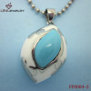 316L Steel White Enamel Pendant With Blue Turquoise