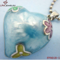 Blue Enamel Heart Pendant Imprint Flower,Jewelry Enamel Pendants,Low MOQ Enamel Pendant Supplies