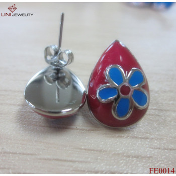 316L Steel Multicolor Hexapetalousflower Enamel Earring/Red