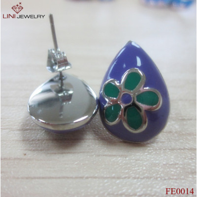 316L Steel Multicolor Hexapetalousflower Enamel Earring/Purple