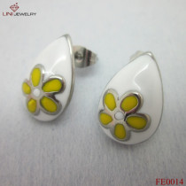 316L Steel Multicolor Hexapetalousflower Enamel Earring/White
