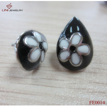 316L Steel Multicolor Hexapetalousflower Enamel Earring/Black