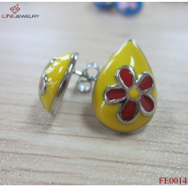 316L Steel Multicolor Hexapetalousflower Enamel Earring/Yellow