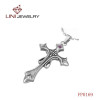 316L Stainless Steel Flower Cross   Pendant w/a mini purple diamond