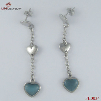 316L Steel Heart Chandelier Earrings/Blue