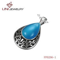 316L Stainless Steel  Cone Shaped Pendant w/  Pure Blue Enemal