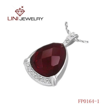 Stainless Steel Oval Big wine  Red Stone Pendant