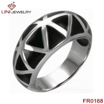 Enamel Black&White Texture Circle Stainless Steel Ring