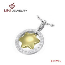 Jeweled  Circle Stainless Steel  Pendant w/golden plated five-pointed star stone
