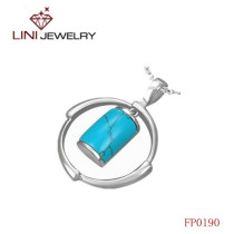 316L Stainless Steel  Circle Pendant w/cylindrical Blue Tone