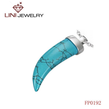 Stainless Steel Ox Horn Shaped Pendant w/Bule Stone
