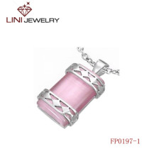 316L Stainless Steel  Pendant w/Brilliant Pink Stone